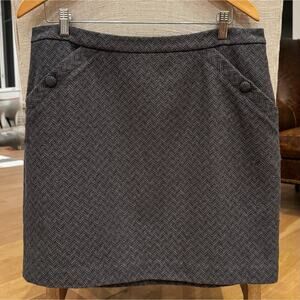 Banana Republic Wool Knee Length Skirt Heritage Gray Button Accent Pockets Sz 14